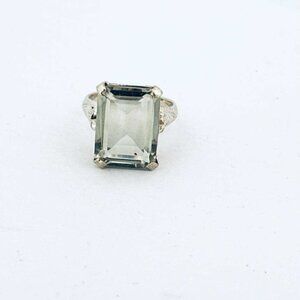 Estate Art Deco Sterling Silver 925 Green Amethyst Filigree Ring 6.4g India